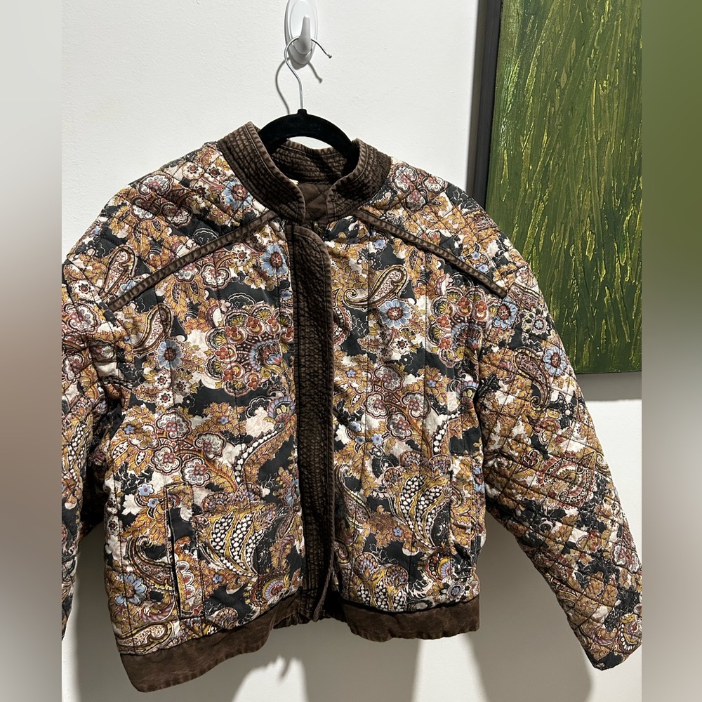 Free People "Great Escape" Quilted Floral Paisley Reversible Bomber Jacket Sz M